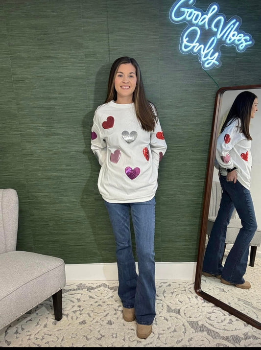 White Heart Patched Sweater