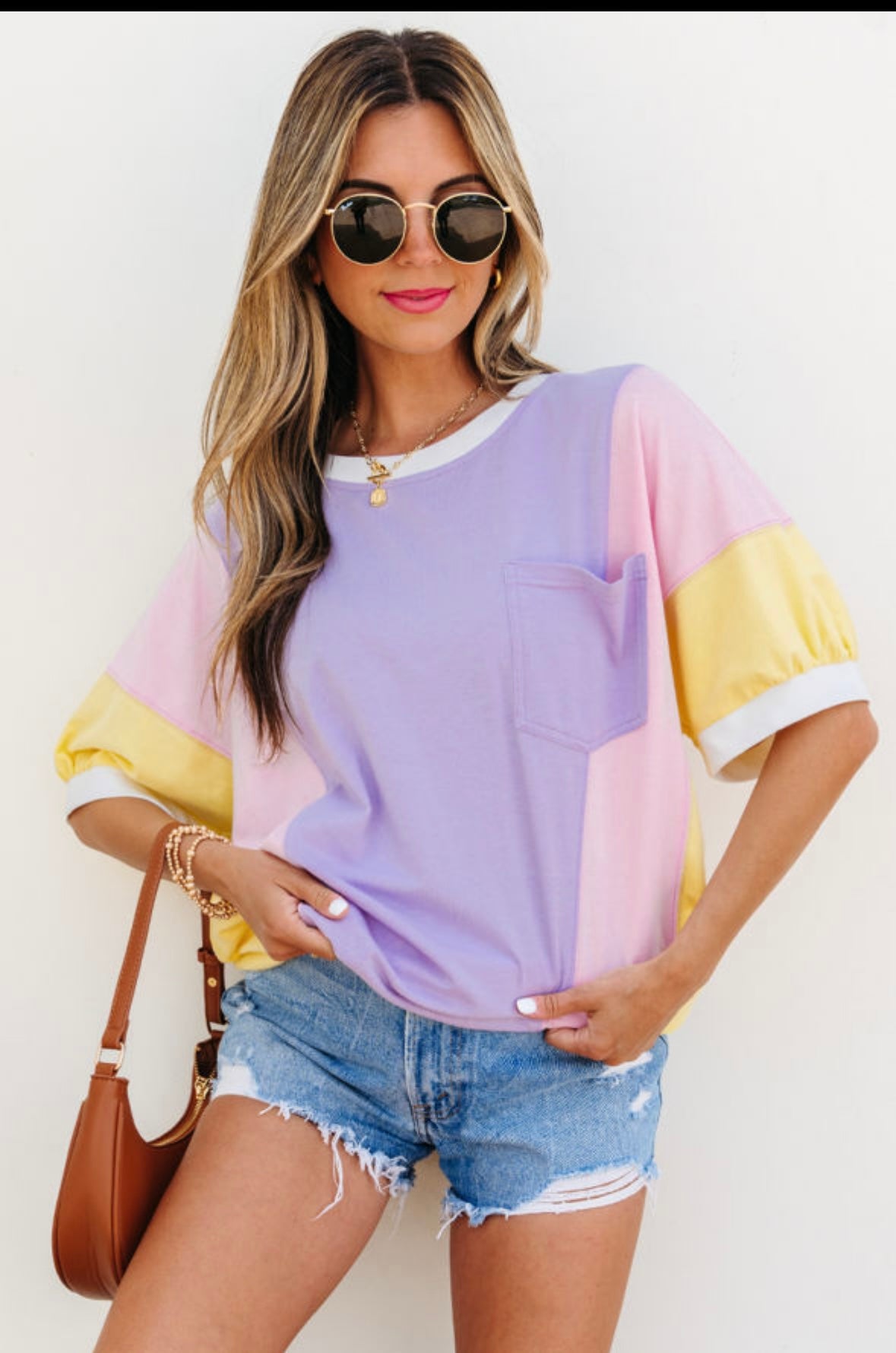 Purple Colorblock half sleeve Top