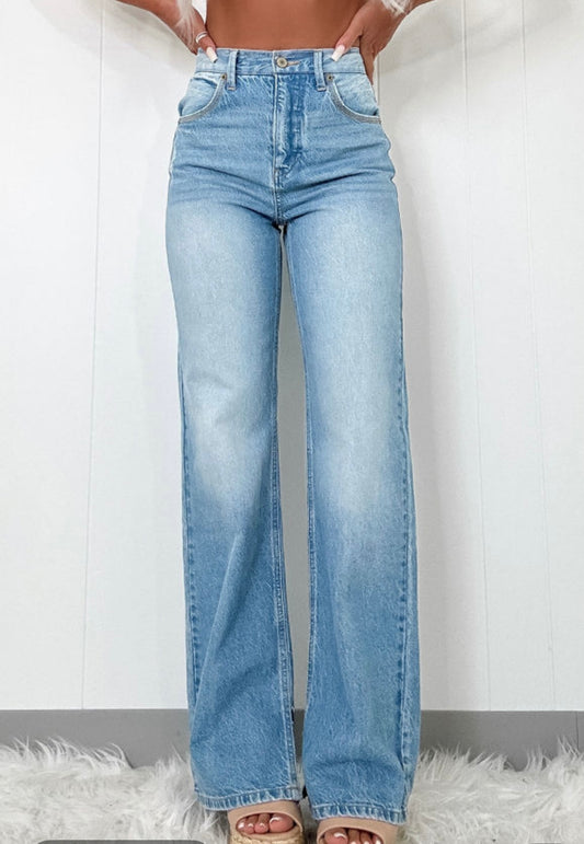 High Rise Slit Straight Leg Jean