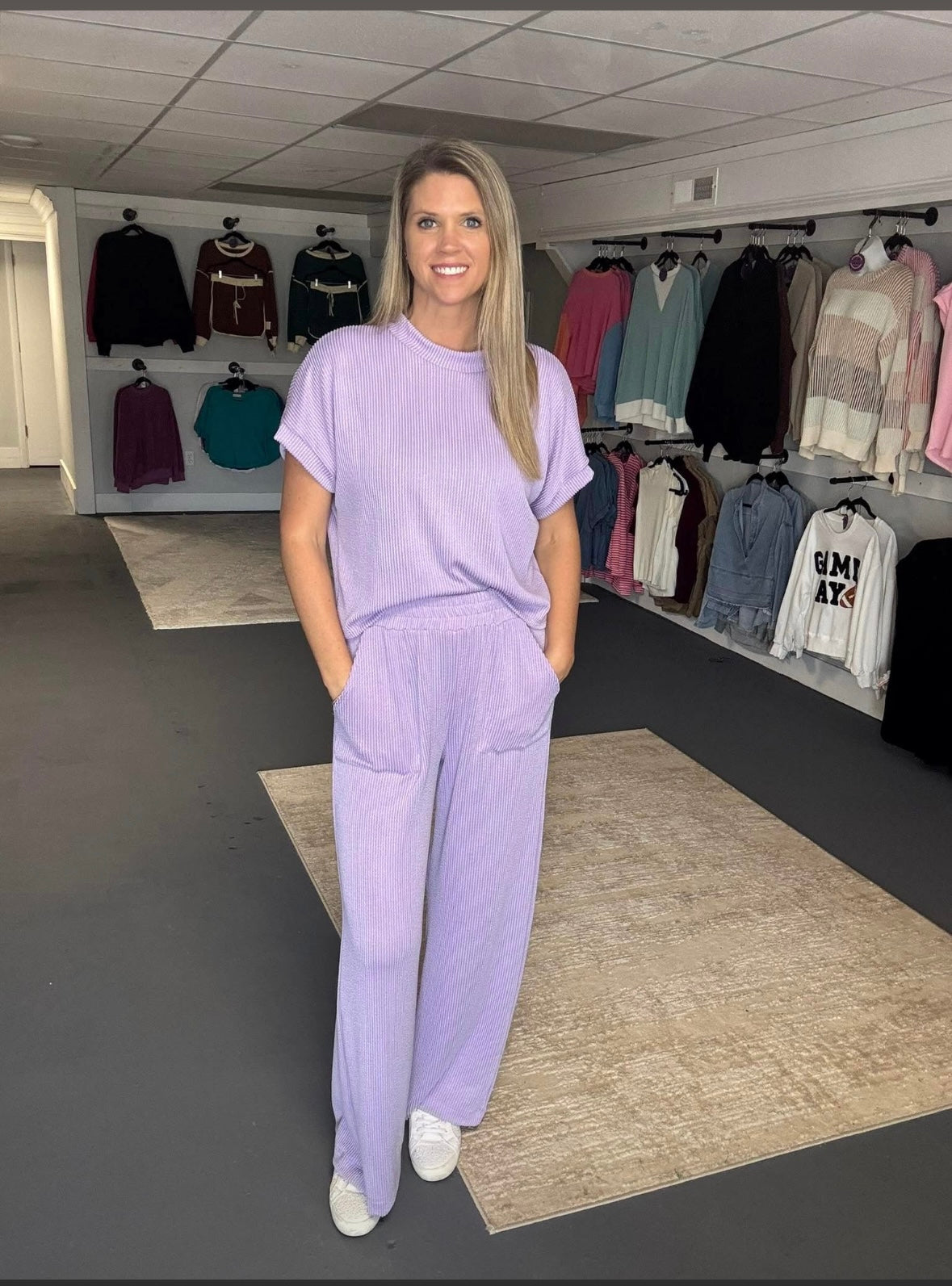 Wave Ribbed Short Sleeve Top and Pants Set