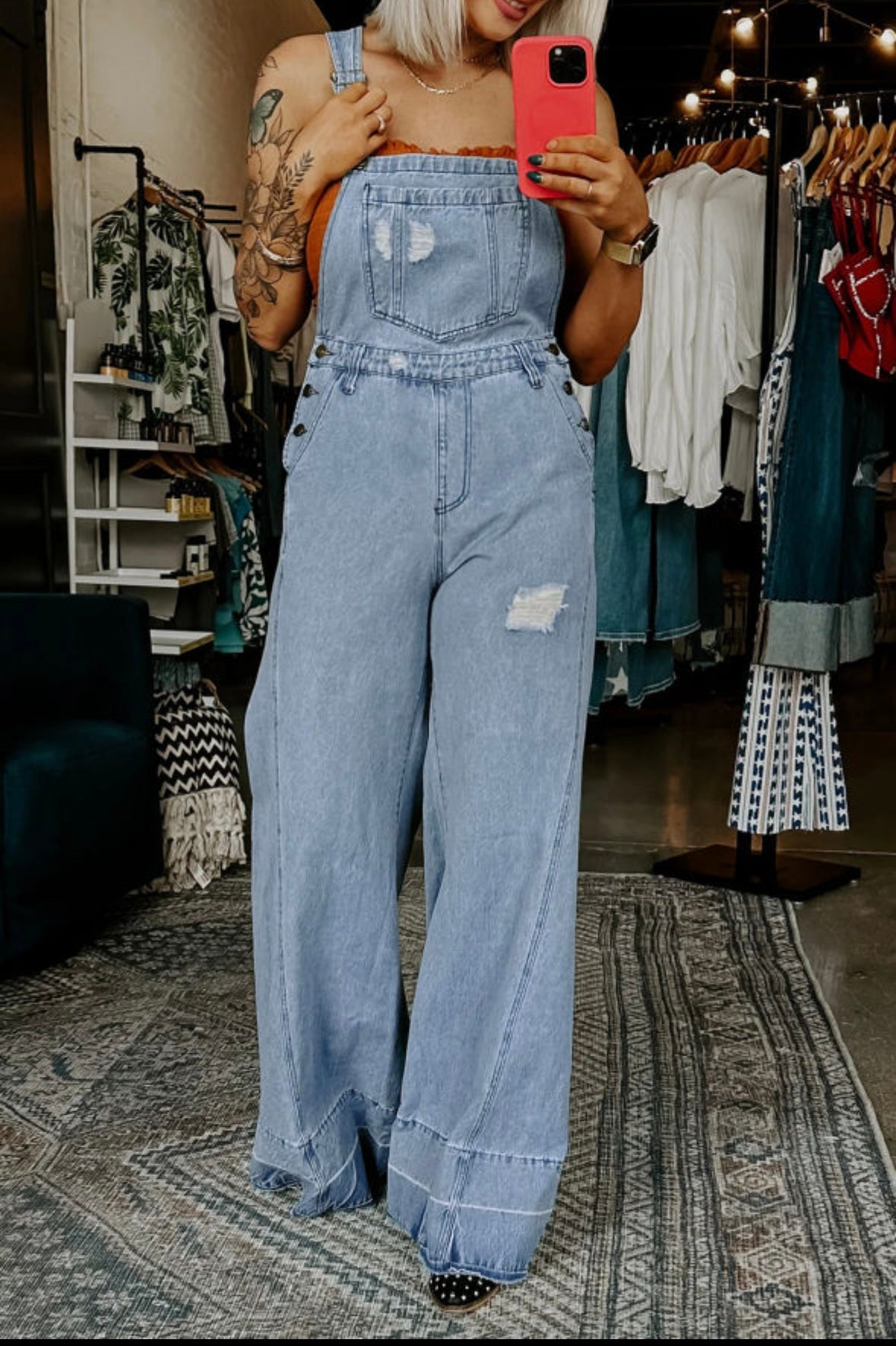 Wide leg Denim Overalls