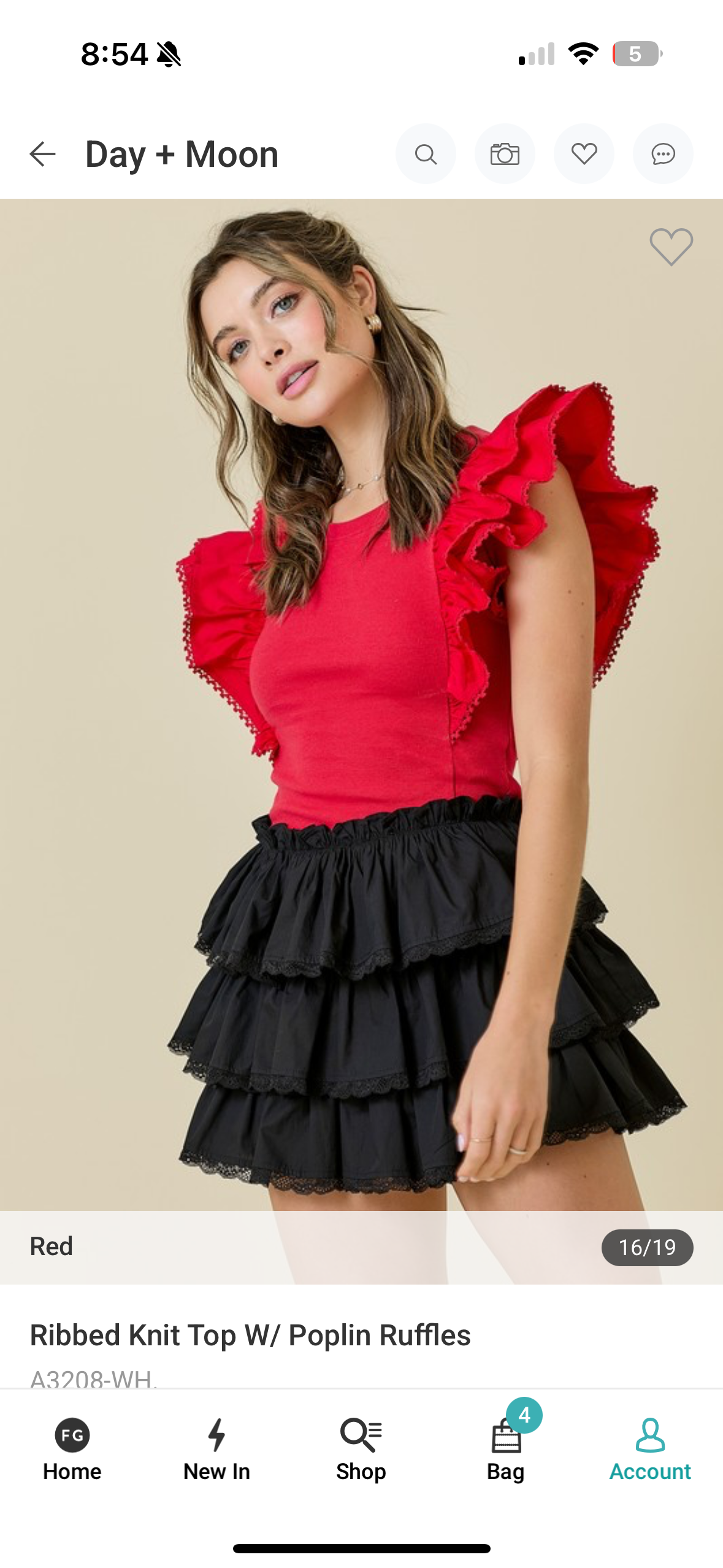 Ribbed Knit Top w/ Poplin Ruffles