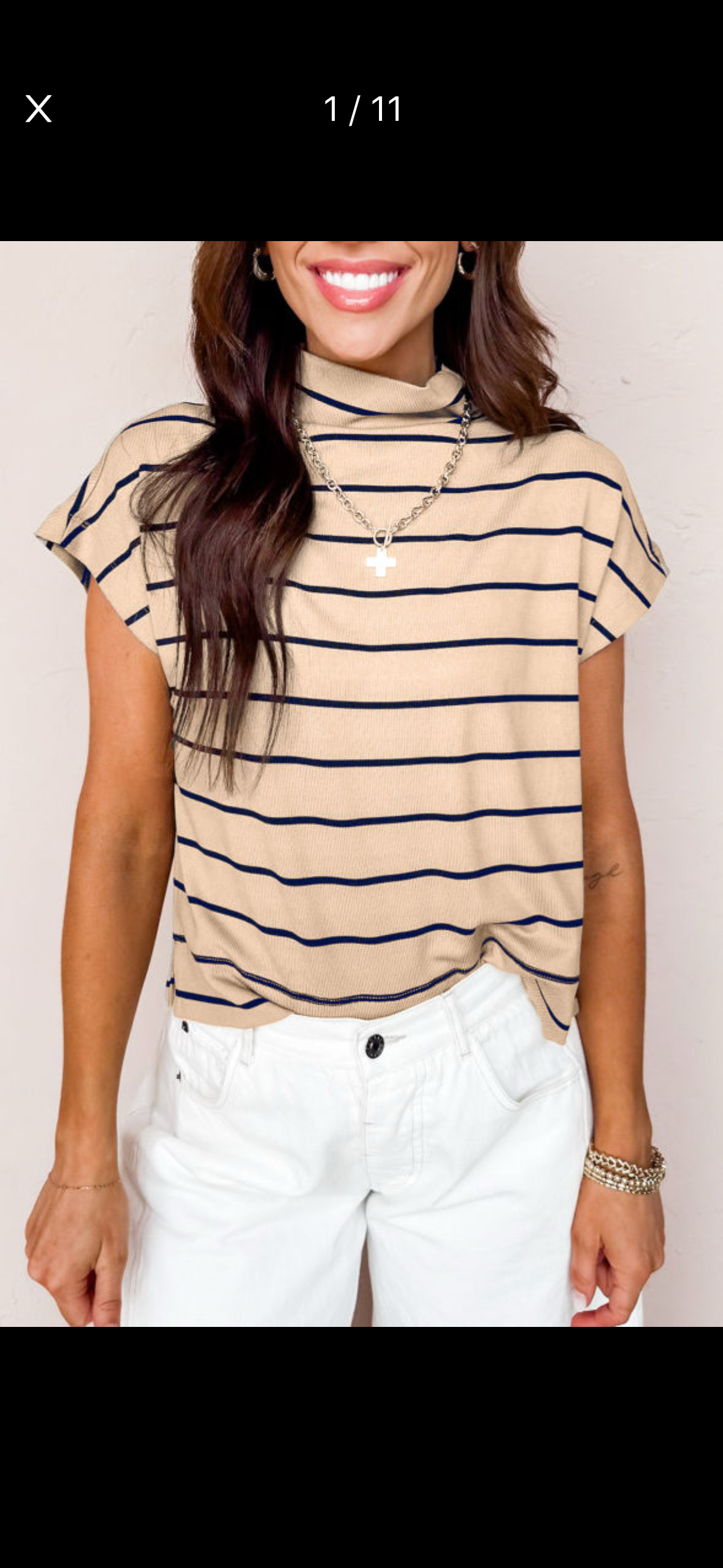 Beige and Navy Stripe Top